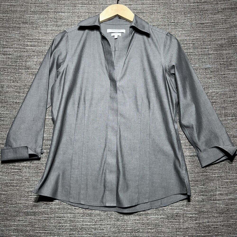 Foxcraft Shirt Women's 4 Gray Fitted Long Sleeve Button Up Heritage Non Iron